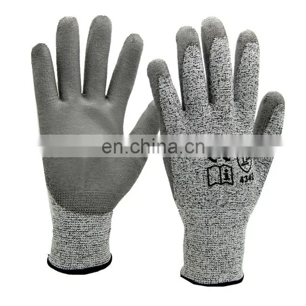 Great Grip En388 4544 Hppe PU Coated Construction Glove Cut Resistant Level 5 Work Safety Gloves for Construction photo-3