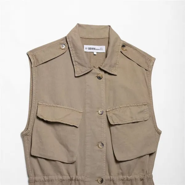 2025 Spring/Summer New European and American Style Women's Fashion Casual Pocket Decoration Sleeveless Short Dress photo-3