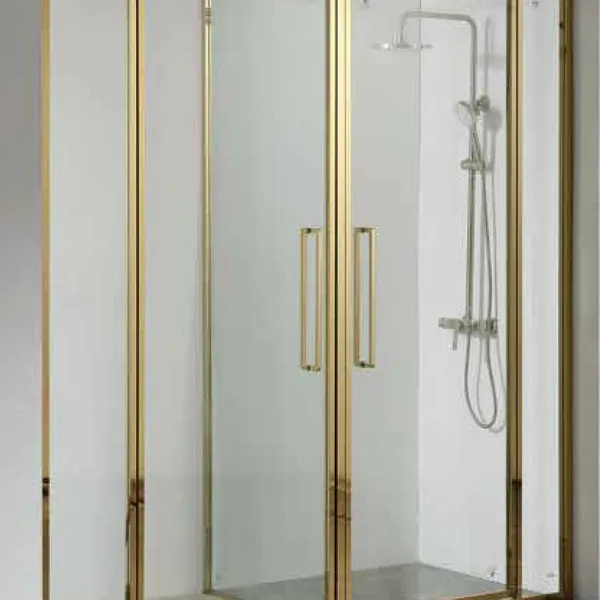 Sunfree TA909 Luxury Gold Frame Shower Enclosure T-Shape /3-Panel /Diamond Custom Aluminium Tempered Glass Shower Screen For Hotel Project Bulk Order