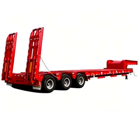 3 Axles Low Bed  Semi Trailer With Spring Ramp For Excavator Transport