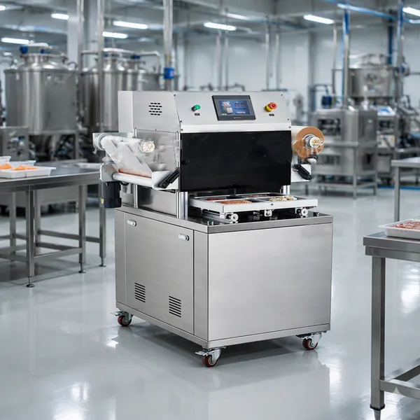 【QD-440 Vakuum-Skin-Verpackungsanlage aus Edelstahl mit 440mm Folienbreite für Meeresfrüchte, Fleisch, Fast Food und gekochte Speisen】
