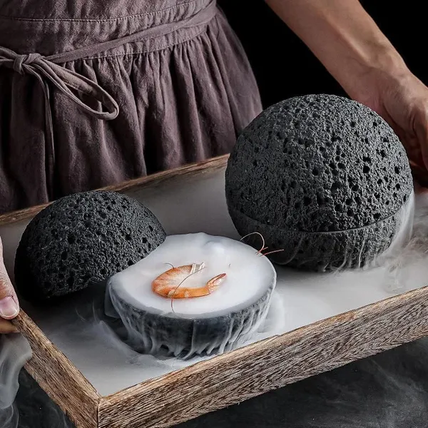 Japanese Tableware Planet Volcanic Stone Bowl Seafood Sushi Sashimi Dry Ice Plate Smoke Plate Creative Molecular Food Bowl
