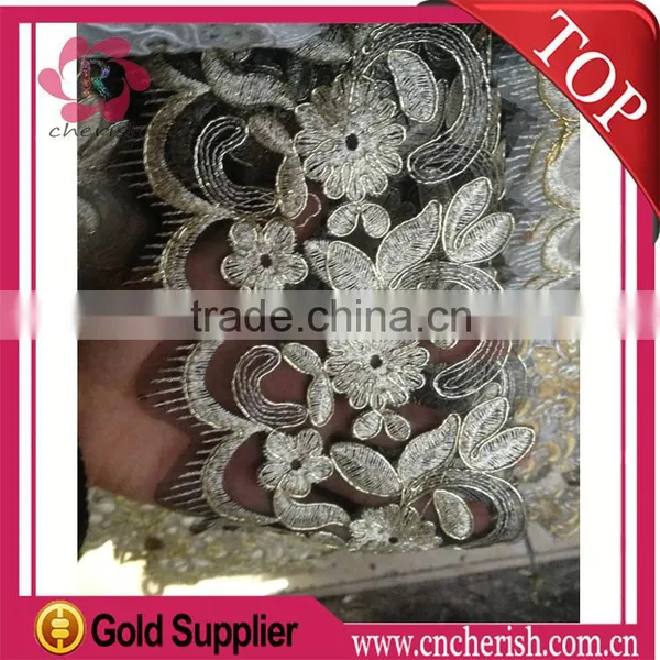Fashion 2016 Embroide Gold Applique Lace for Islamic Middle East Mohammedan Muslim