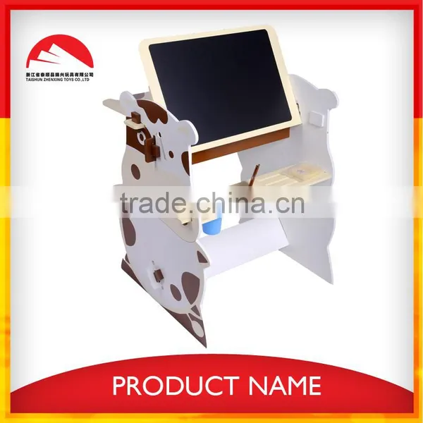 wooden table with easel