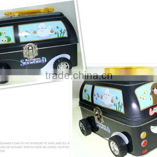 Bus shape for toy with handle and lock with CMYK Printing