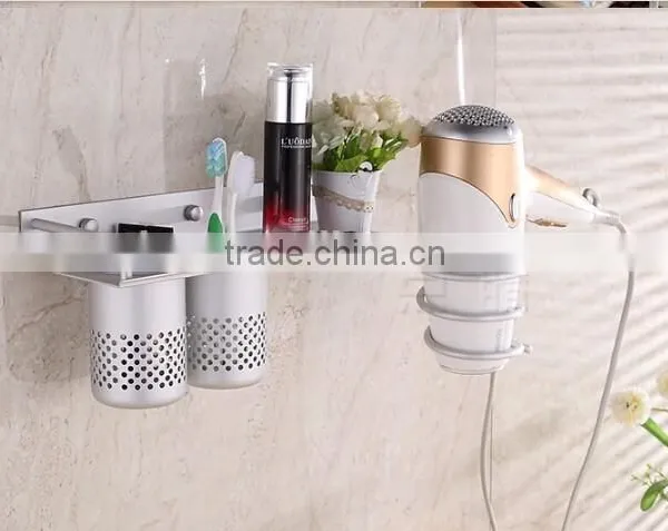 Space aluminum Bathroom shelf hair dryer rack with 2 cups hair dryer rack Households Rack Hair Blow Dryer Holder