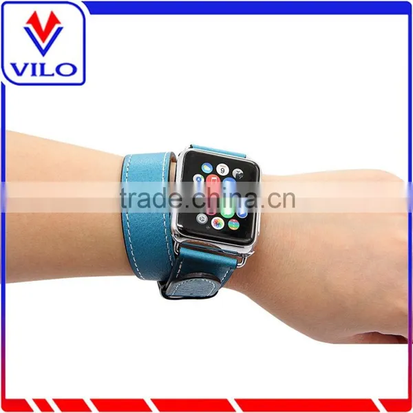 Genuine Leather Double Tour Replacement Watchband With Adapter Clasp for IWatch Apple Watch Band 38mm 42mm photo-6