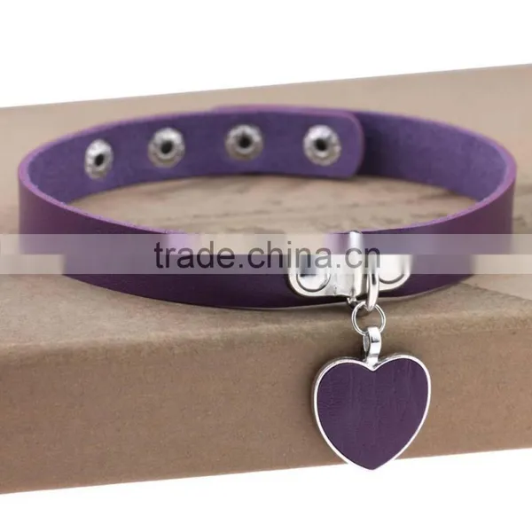 Women Punk Rivet Heart Pendant Leather Girl Collar Choker Necklace Bracelet Gift