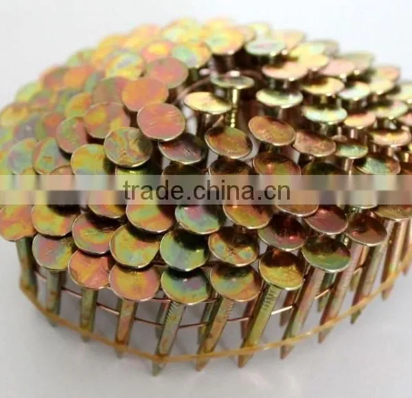 Flat Top Yellow Coated Ring/smooth Coil Roofing Nails
