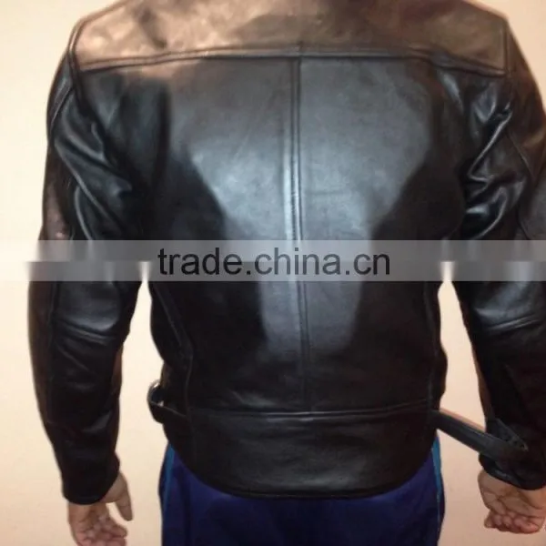 Mens Black Motorcycle Biker Leather Jacket 8143 photo-3