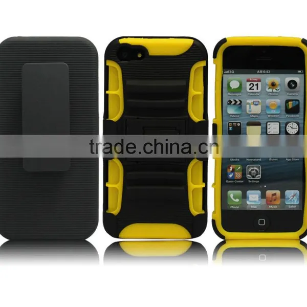 Three Layer PC Hard Case Cover With Belt Clip Stand for IPhone 5