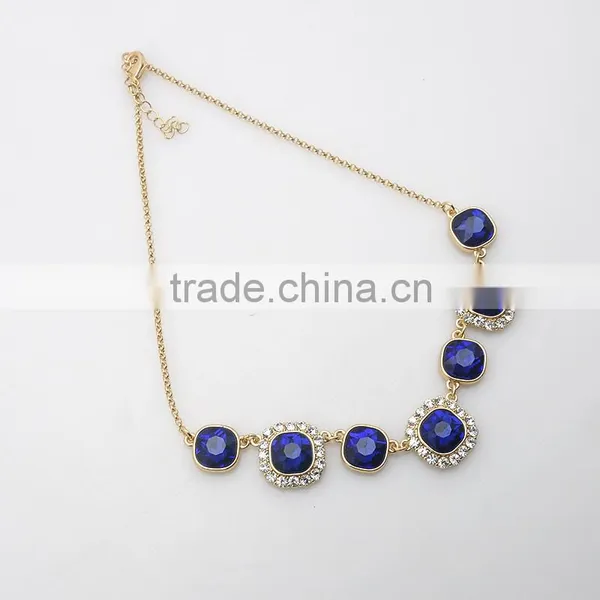 Wholesale Gold Chin Resin Jewelry Fashion Rhinestone Blue Ruby Necklace Set for Party photo-5