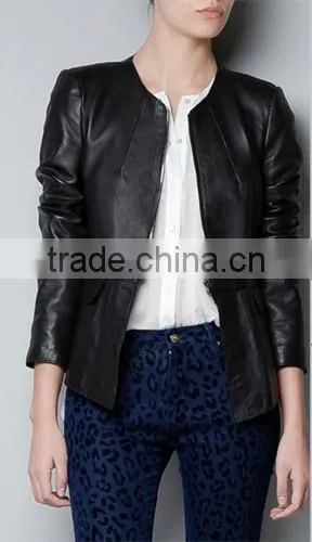 Hot Sales the Latest Design Fashion Black PU Leather Jacket for Women