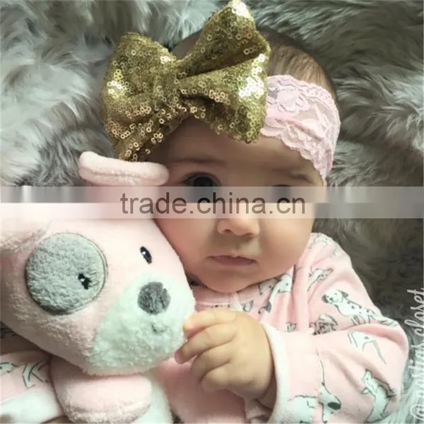 Sequin Bowkont Lace Headwraps - Fabric Knitted Bow Elastic Headband-flashing Bow Headbands photo-6