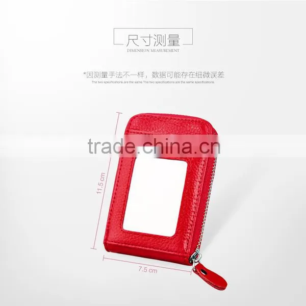 Genuine Leather Card Holder 13 Cards Leather Wallet Metal Zipper Purse photo-5