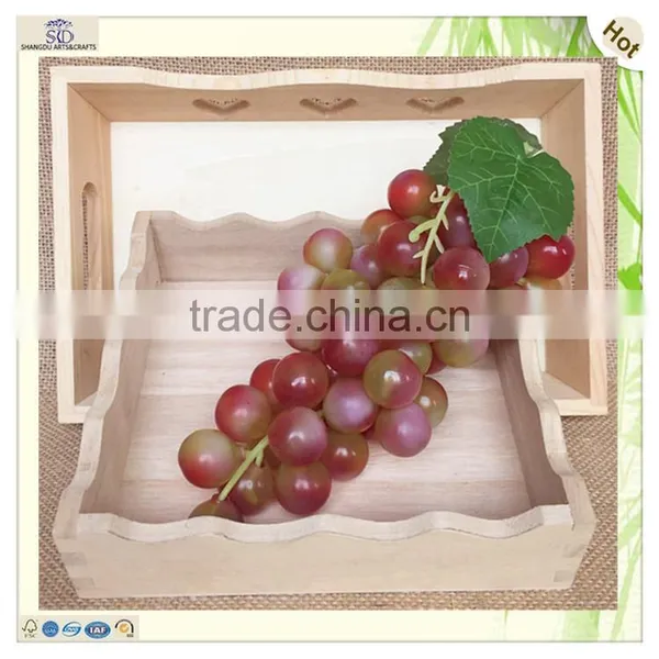 Handle Hole Heart Carving Waving Edge Wooden Tray photo-3