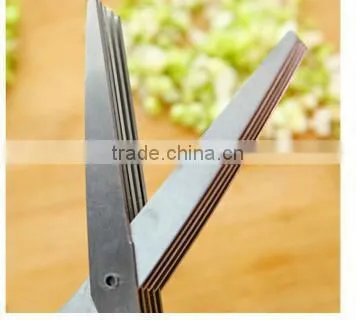 CY145 Multi-functional Stainless Steel Kitchen Knives 5 Layers Scissors Sushi Shredded Scallion Cut Herb Spices Scissors photo-5