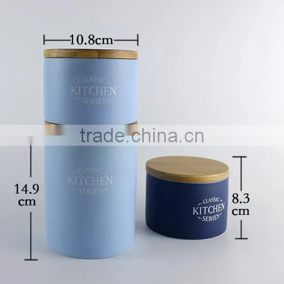 Pasta Utensil Jar Ceramic Tea Sugar Bread Biscuit Coffee Storage Canister With Wood Lid Set photo-2