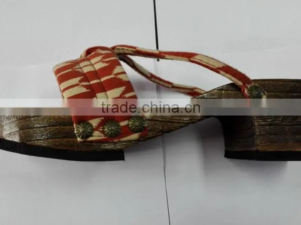 Canvas Strap Beach Flip Flops Wood Grain Eva Slipper GETA photo-2