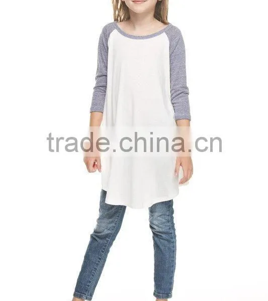 Custom OEM Clothing Kids New Fashion Model Summer Spring 3/4 Sleeve Raglan Ruffle Casual Dress Long T Shirt Wholesale photo-4