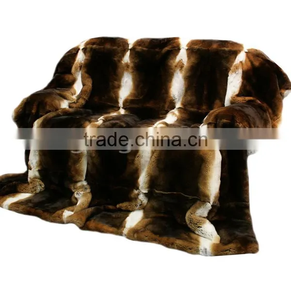 CX-D-58 Natural Color Soft Rex Rabbit Fur Throw Blanket -Genuine Fur Rug photo-3