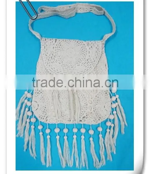 Fashion Crochet Handbag Handmade Unquied Beach Shoulder Bag 2015 With Tassel Braided Cotton Rope