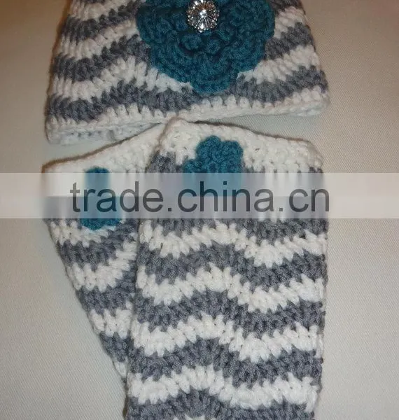 Newborn Toddlers Winter Clothes Floral Pattern Knitted Hats With Leg Warmer Outfits For Baby photo-2