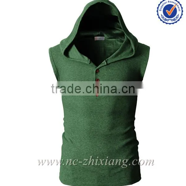 2017 Fashion Mens Sleeveless Hoodie With Placket photo-4
