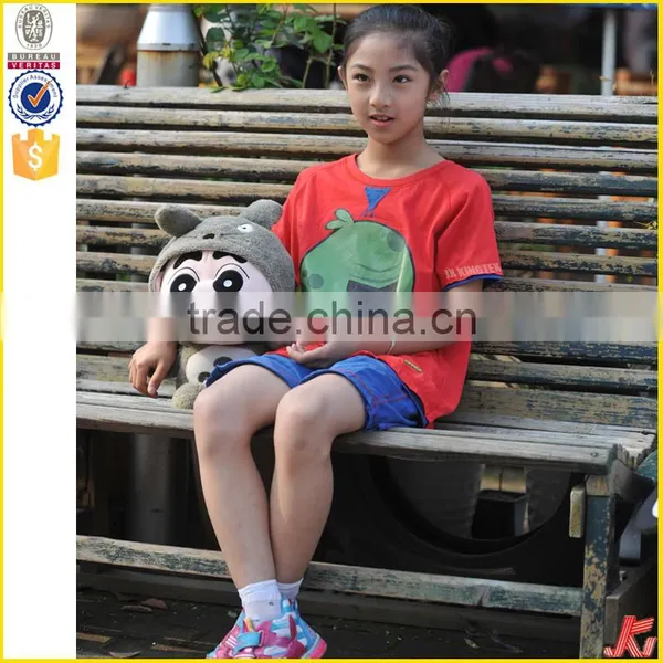 Summer Short Sleeve Red Cotton Girl T-shirt Suit photo-2