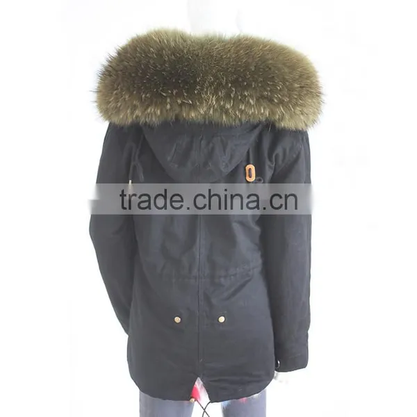 Myfur Customized Khaki Green Raccoon Fur Hood Navy Color Parka Jacket photo-6
