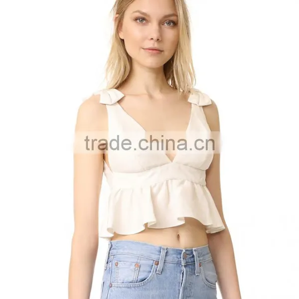 2017 OEM Girls Charming Bow Shoulder Harness Crop Cute Blouses photo-2