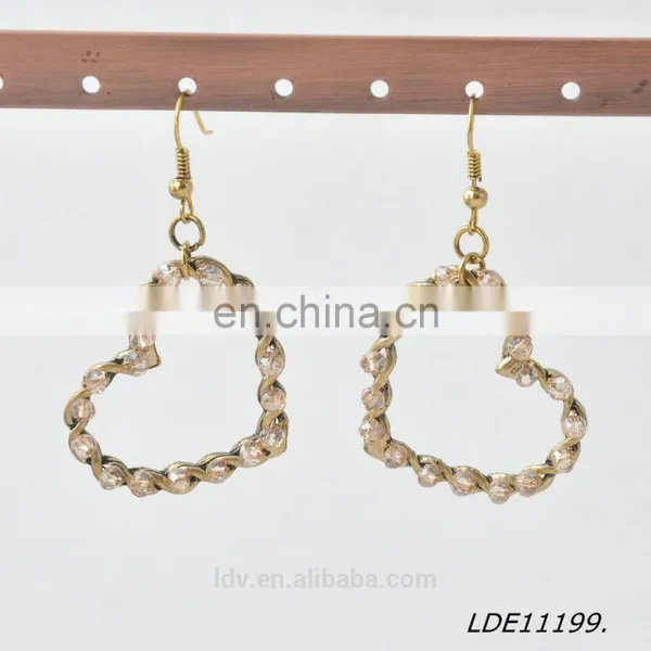 Lastest Design Antique Gold Wire-wound Heart Drop Earing Handmade Beaded Earring photo-2