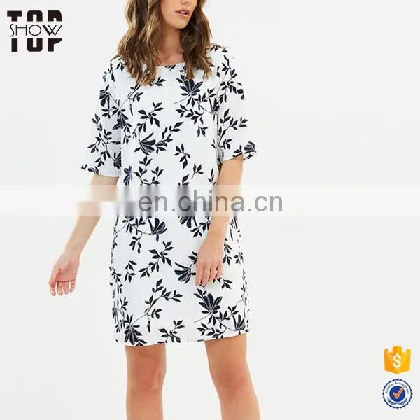 2017Autumn European Fashion Woman Clothes Knee Length Print Dresses for Ladies