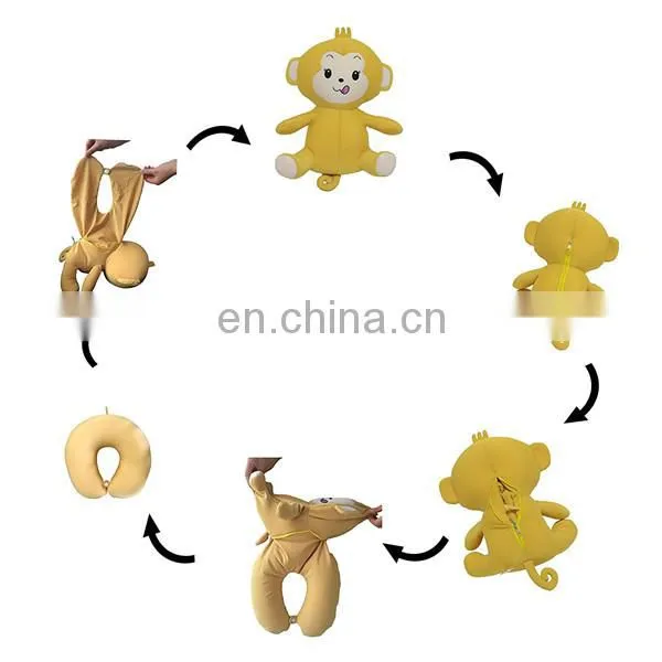 Stuffed Animal Plush Yellow Monkey U Shaped Pillow Fashion 2 in 1 Convertible Kids Travel Neck Pillow photo-2