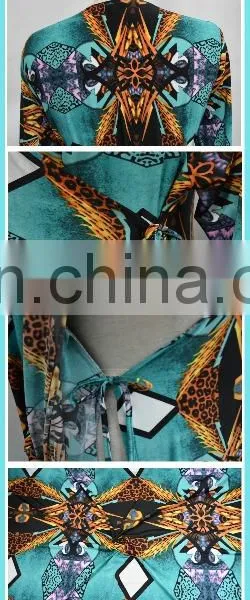 7012# Elegant Front Open Deep V Neck Women Sexy Beach Wrap Floral Long Sleeve Maxi Dress Plus Size Women Clothing photo-5