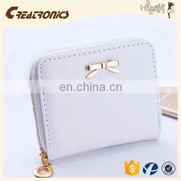 CR European Test Passed Smooth pu Surface Inlaid the Bow Mini Coin Purse White Styling Small Women Wallet and Euro Coin Wallets