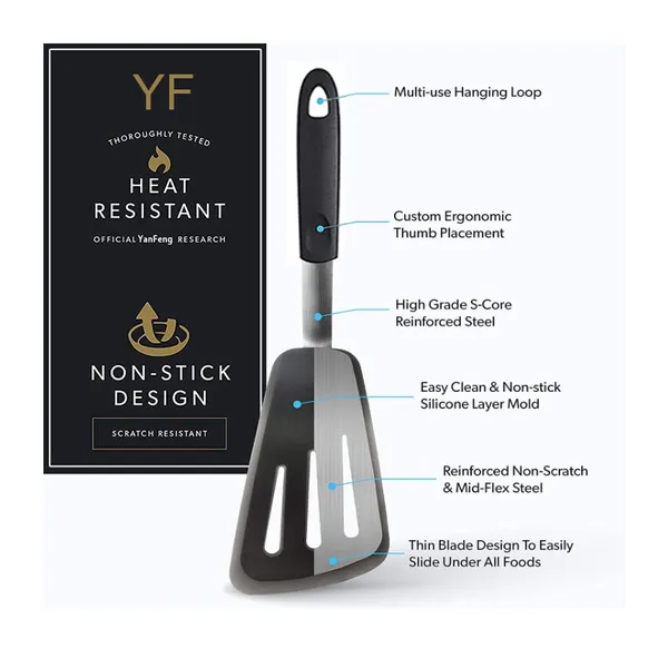 Kitchen Accessories Home and Kitchen Cookware Sets Heat Resistant Rubber Kitchen Spatula - Ideal for Fish, Eggs Turner photo-4