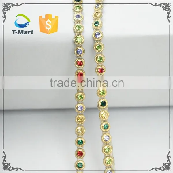 Golden Plastic Trimming With Multicolor Round Beads photo-3
