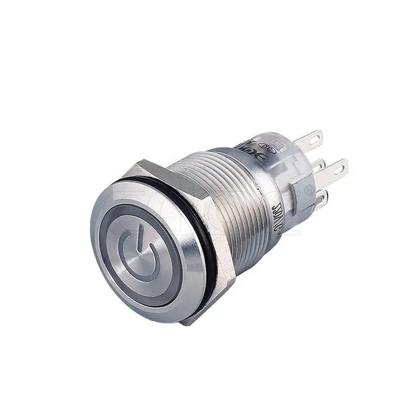 ip67 19mm flat head ring power symbol blue led 220v 1no1nc push button switches self recovery