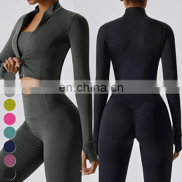 Custom Running Activewear Quick Dry Top Slim Fit Coat Sports Wear Full Zip Thumb Hole Long Sleeve Jackets Women Yoga Jacket photo-4