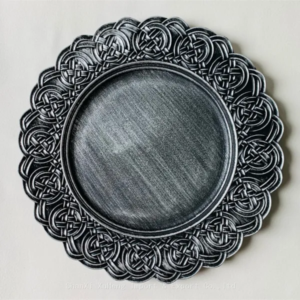 Hot Sale Bulk Wedding Christmas Party Table Decor 13 Inch Gold Retro Round Plastic Charger Plates photo-2
