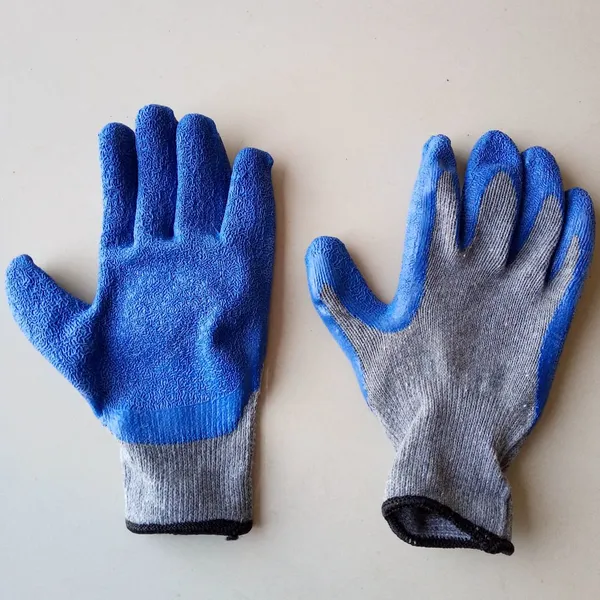 Cotton Thread 10 Gauge Knitted Blue Wrinkled Latex Palm Coated Safety Work Gloves