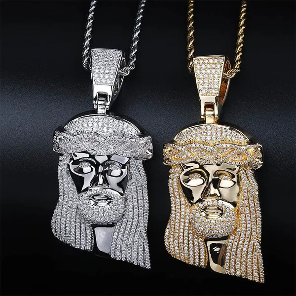 Hip Hop AAA CZ Zircon Stone Paved Bling Iced Out Big JESUS Piece Pendants Necklace for Men Rapper Jewelry Gold Color photo-3