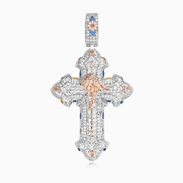 Shining Star Jewelry Bling 925 Silver Diamond Jesus Cross Gothic Charms Pendant photo-4