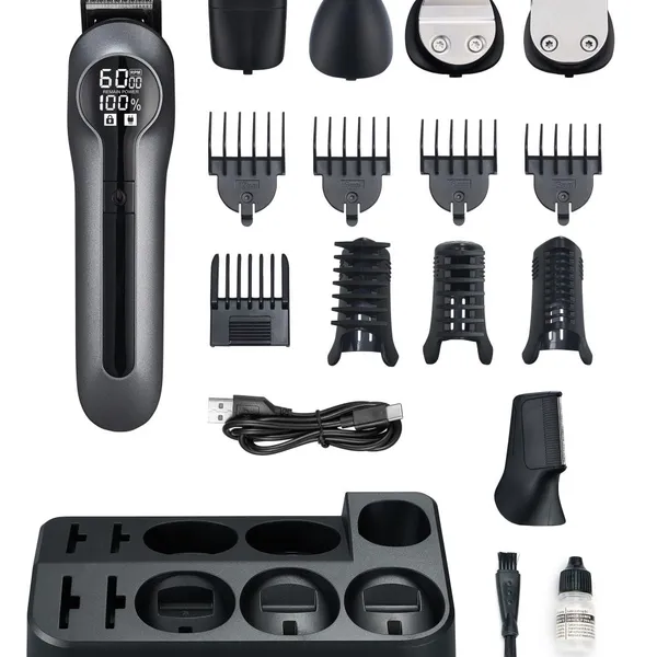 Professional USB Rechargeable Two-Speed Stainless Steel Blade 14-in-1 Cordless Hair Clipper and Grooming Kit for Men Hotel Use photo-2