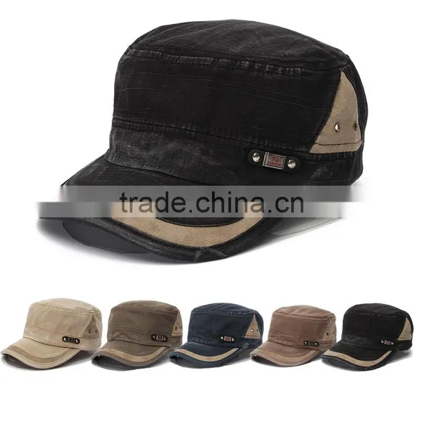 Top Quality Low Price Wholesale Adjustable Back Closure Vintage Washed Cotton India Flat Top Manufactures Caps Military Cap photo-6