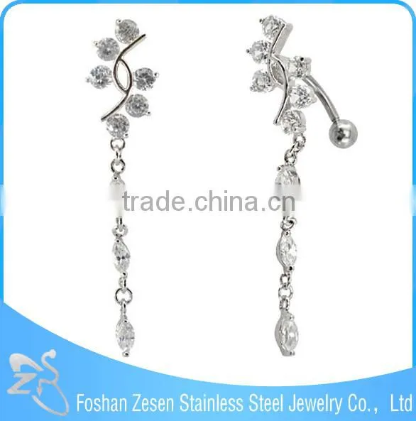 Newest Promotional Pink Zircon Hanging Crystal Heart Durable Navel Rings Supplies photo-6