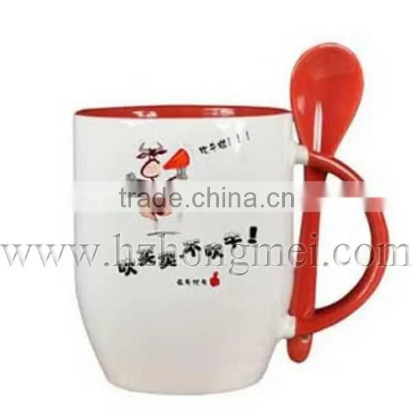 DIY 2015 New Hot Selling Plain Ceramic Color Beside Mug With Spoon photo-2