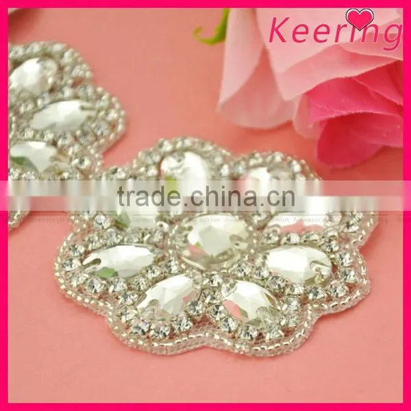 Hot Sale Bridal Flower Rhinestone Appliques for Belt WRA-674 photo-3