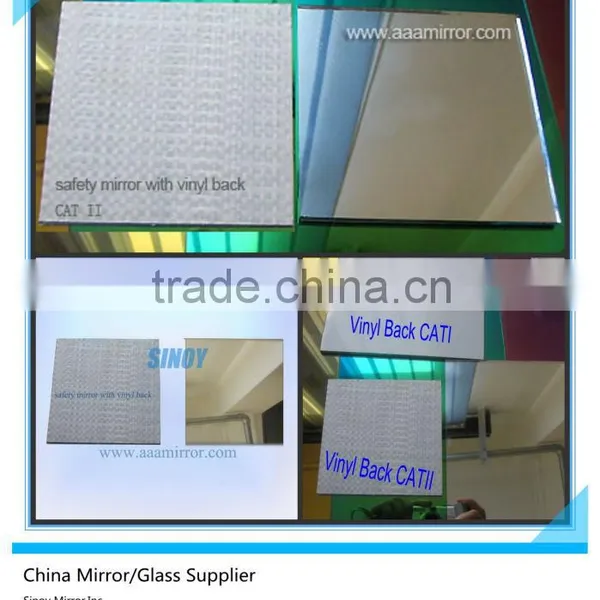 4mm Vinyl Backed Mirror Glass With CAT I PE Glossy Film or CAT II PVC Woven Fabric Film photo-2